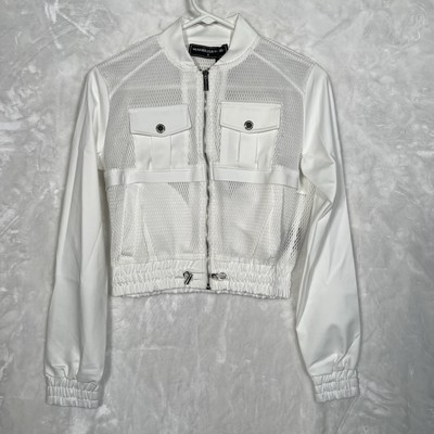 Maniere De Voir Mesh Track Jacket Size 8 White Sheer Cropped Bomber Streetwear