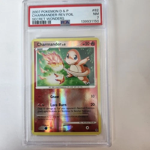Pokemon TCG - Charmander 82/132 DP Secret Wonders Reverse Holo Card - NM PSA 7