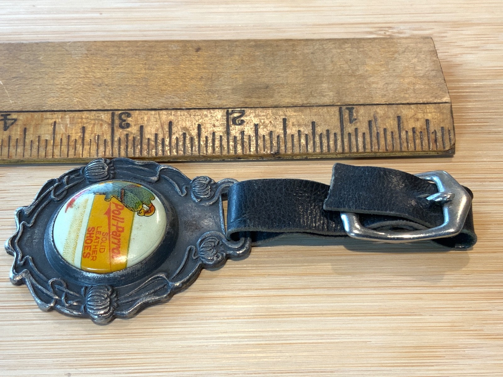 Vintage Poll Parrot Watch Fob Brand Shoes Celluloid Front Advertising