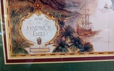 Hawaii Sandwich Isles Map Cartographer Blaise Domino Framed Matted Hawaii 15x12