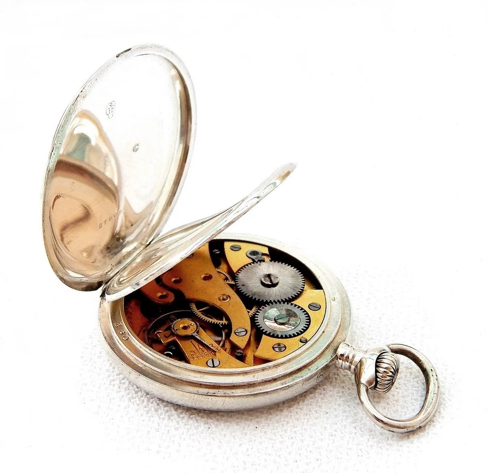 Antiguo Reloj Bolsillo ULYSSE NARDIN Locle y Estuche Geneve Plateado 51mm 1910c Funciona Foto 3 de 4