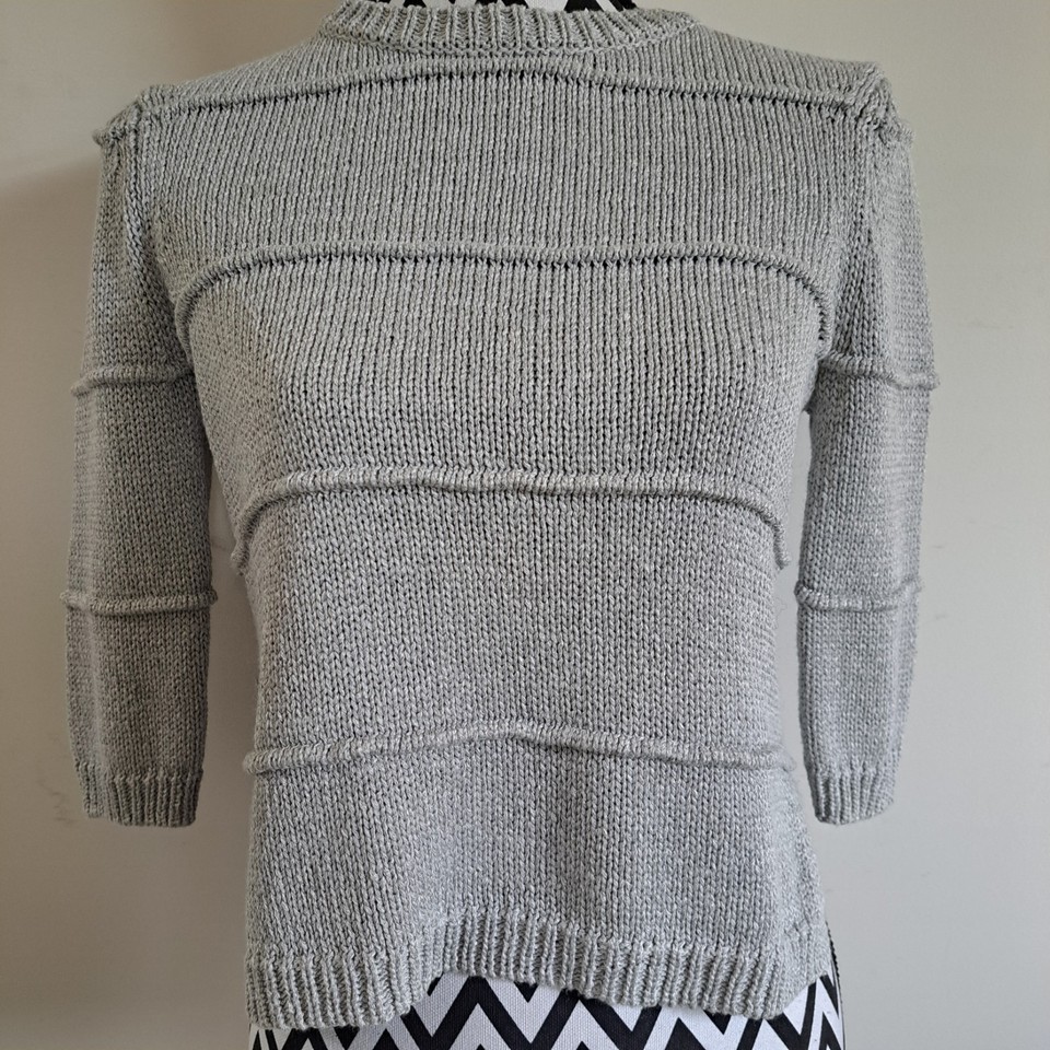 David Lawrence Women's Grey Knit Pullover Jumper Crew Neck 3/4 Sleeve XS EUC