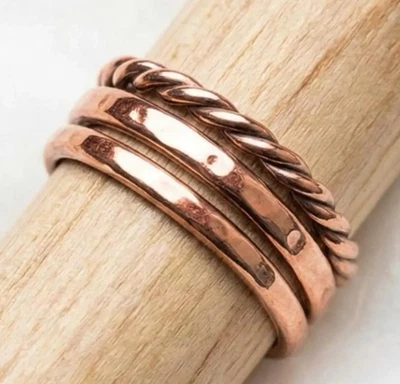Bague de guérison minimaliste en cuivre massif, bague de pouce unisexe faite ... - Photo 1/3