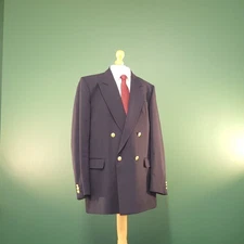 Daks Double Breasted Blazer Mens 42R Navy Gold Buttons Nautical Suit Jacket