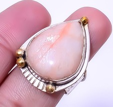 Amazonite - Beige 925 Silver Plated Two Tone Gold Plated Ring s.8 A319