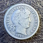 1914 P Barber Dime Silver Circulated United States 10C Coin