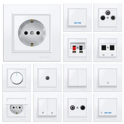 MAKEL Enchufe Schuko, interruptor de cambio, regulador, interruptor de luz, KAREA blanco alpino