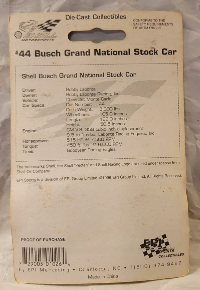 #44 Bobby Labonte / Shell Busch Grand National 1/64 por EPI 1996 Foto 2 de 2