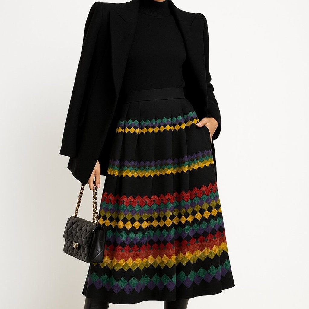 NINA RICCI Boutique Paris VTG Wool Academia Office Pleated Boho Print EU 38 / M