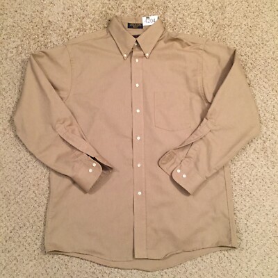 Arrow Shirt Mens 16 Beige Long Sleeve Button Down Oxford