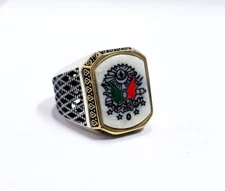 Mother of Pearl Stone Sterling Silver Sedef Coat of Arms Ring Sz 12.5