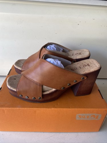 Korks Womens Lynda Sandal Size 8M Platform Brown Block Heel Crossover Strap Shoe - Picture 4 of 12