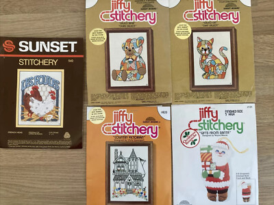 VINTAGE Jiffy Stitchery Sonnenuntergang Designs Wandteppich Diagramme x 5 - nur Diagramme