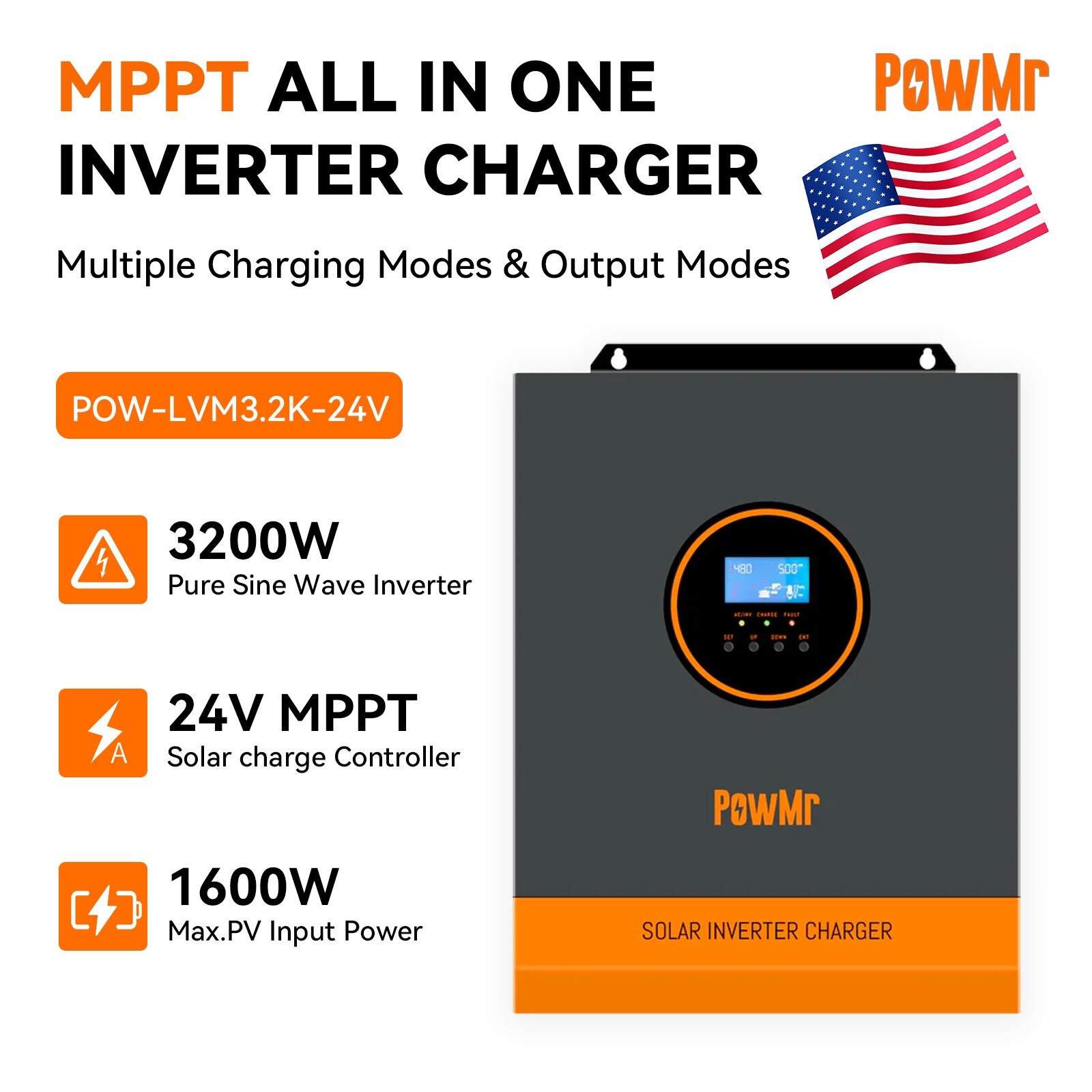 3200W 5000W Solar Hybrid Inverter 24V/48V DC to 110V AC MPPT