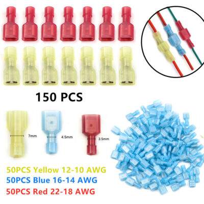 150-Piece Male/Female Insulated Spade Crimp Connector Set - 10-22 Gauge Wire (USA Made) 11 thumbnail image