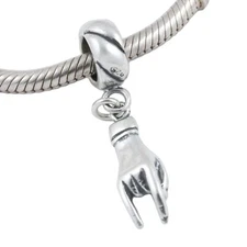 Italian Good Luck Hand Mano Cornuto 925 Sterling Silver European Bead Charm Horn