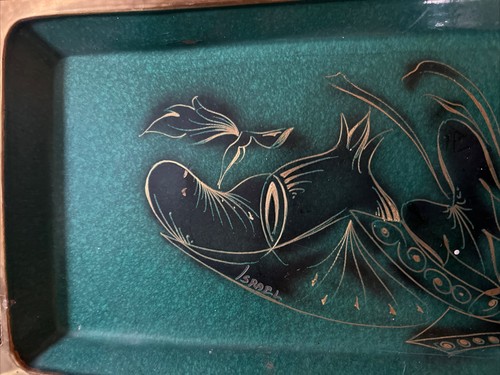Vintage Tray Black Burnished Made In Israel Oppenheim Hand Engraved - Picture 2 of 10