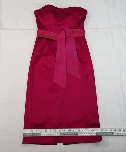 COAST SIZE 8-10UK WOMENS ROSE RED SATIN STRAPLESS MIDI PENCIL DRESS SILK BELT - Picture 12 of 21