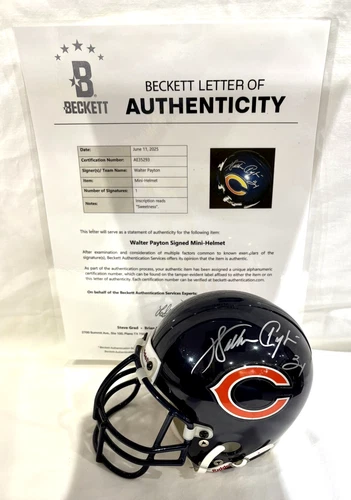 Walter Payton " Sweetness" signed mini Riddell Chicago Bears helmet  Beckett COA