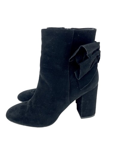 Avec Les Filles Remi Booties Bow Accent Black Suede Leather Ankle Boots 7.5 SH26 - Picture 2 of 10