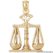 New 14k Yellow Gold Scales of Justice Pendant