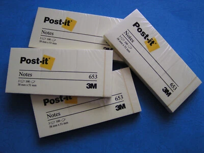 3M Post-it 653 Notes 38 x 51 mm gelb 4 x 3 Blöcke á 100 Blatt Haftnotizen NEU