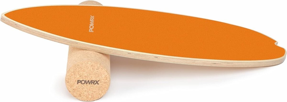 POWRX Surf Balance Board Holz Skateboard Orange inkl. Rolle