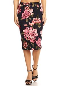moa elastic waist pencil skirt navy floral