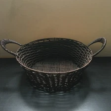 Vintage Handcrafted Dark Brown Wicker Serving & Display Basket w/ Handles 15"W