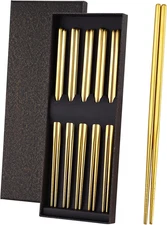 Gold Stainless Steel Chopsticks - Reusable Chopsticks - 5 Pairs Dishwasher Safe 