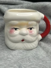Vtg Santa Claus Face Mug Ceramic Christmas Handled Cup Open Eyes Japan 1950s