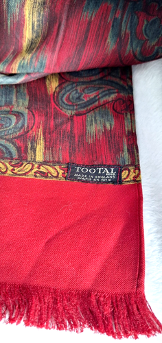 Vintage TOOTAL Mens SCARF Smart Formal SILK BLEND Burgundy Paisley Fringed - Picture 5 of 6