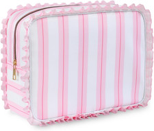 Stripe Ruffle Makeup Bag,Large Travel Cute Cosmetic Bag for Women Girls,Toiletry