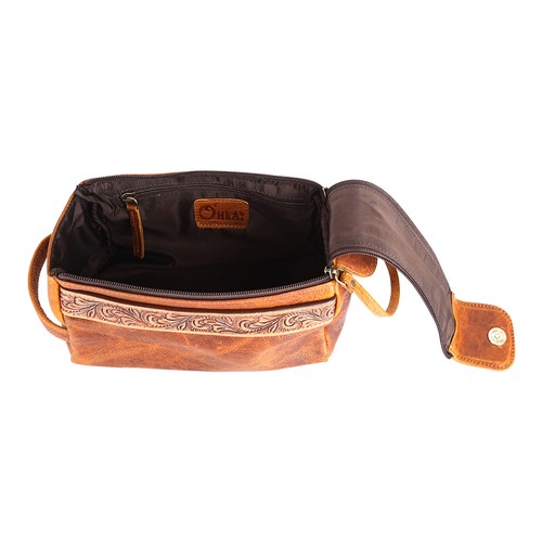 OH Ohlay Bags OHM111B Toiletry Hand Tooled Genuine Leather Women Bag Western - Picture 5 of 5