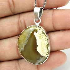 Solid Silver Cabochon Plume Agate Gemstone Birthday Daughter New Pendant Jewelry