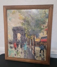 Signed Brasso Vintage Oil on Canvas Painting Paris Street 18x22 Impressionist 