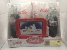 Coca Cola Gift Set 2 Coke Glasses 2 Bottles Tray Vintage Kmart 1997 New
