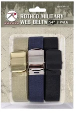 Military Cotton Web Belt 3-Pack THREE 54" Cut-To-Fit Khaki, Navy & Black Belts