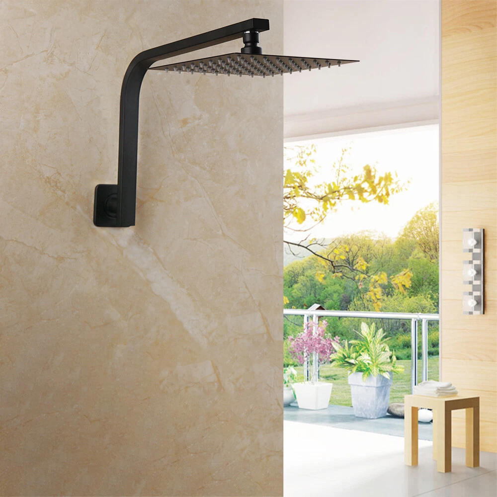 Wall Mounted Matte Black Rainfall Square Mixer Shower Head Gooseneck Shower Arm
