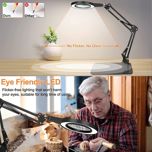 10X Vergrößerungsglas Schreibtischleuchte Lupe LED Lampe Leselampe mit Bodenklemme - Bild 13 von 20