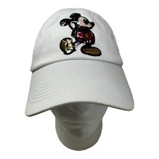Disney Mickey Mouse White Sequined Adult Baseball Cap / Hat