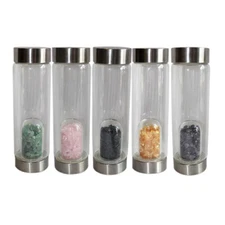 Natural Elixir Quartz Crystal obelisk Glass Water Bottle Gravel Gemstone Healing