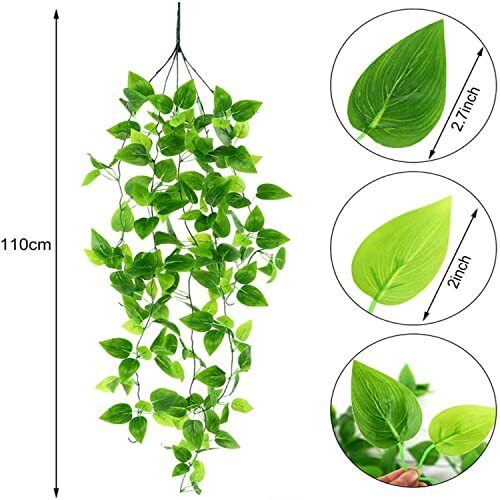 2 Pack of 3.6ft Artificial Hanging Plants Fake Ivy Vine Fake Ivy Leaves for - Picture 6 of 7