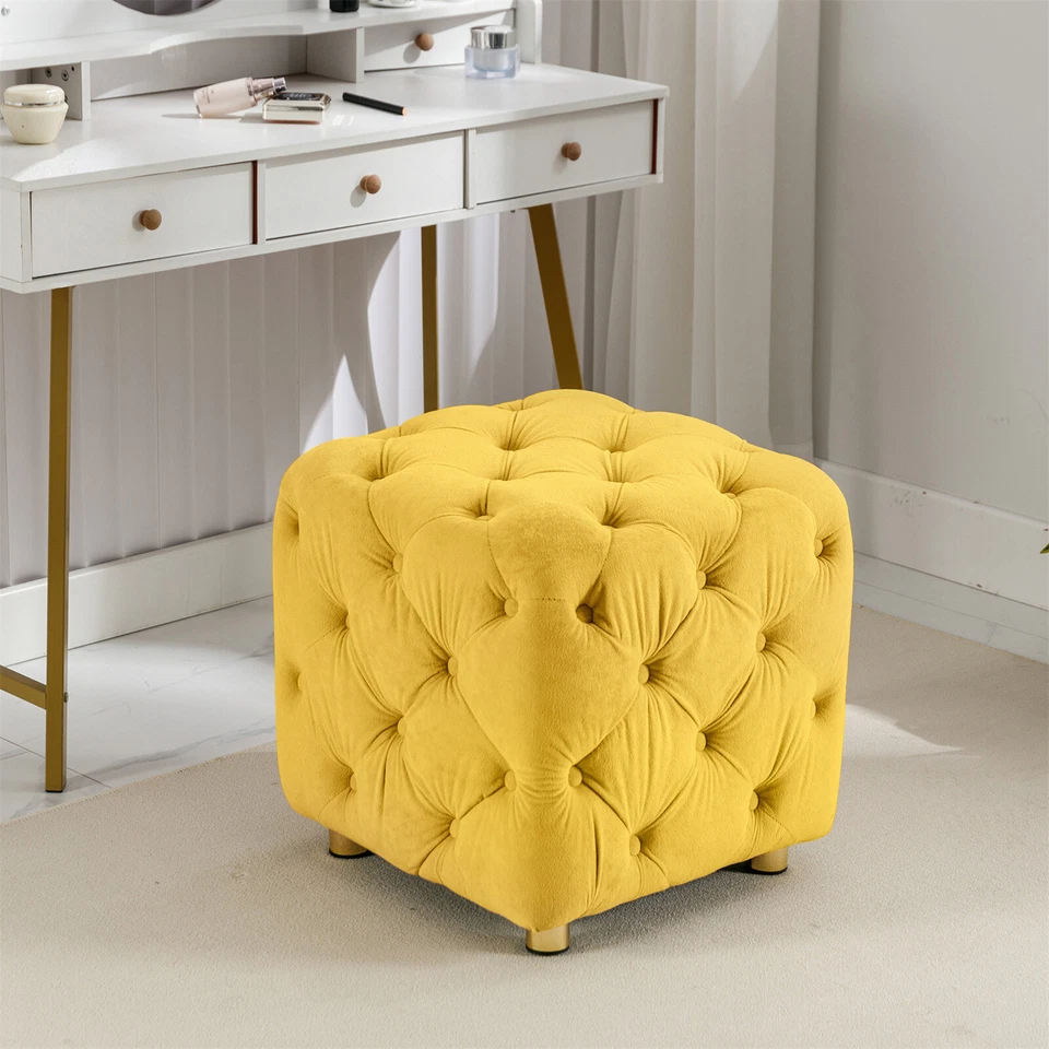Square Velvet Footrest Stool Ottoman, Upholstered Vanity Chair Pouffe Bedroom US - Image 4 of 4