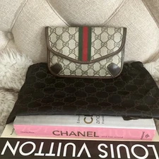 Authentic GUCCI Vintage GG Plus Small Envelope Web Sherry Line Pouch CUTE