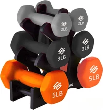 Dumbbell Weights Set with Stand, 32/20 Lbs Neoprene Coated Weights in Color Gray