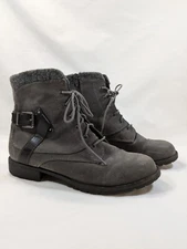 Crown Vintage women's ankle boots gray, lace up rugged side zip , size 9-1/2M