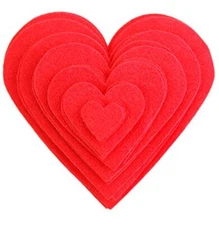 1 to 6 inch Multi-Size Pack 24pc Felt Hearts Red