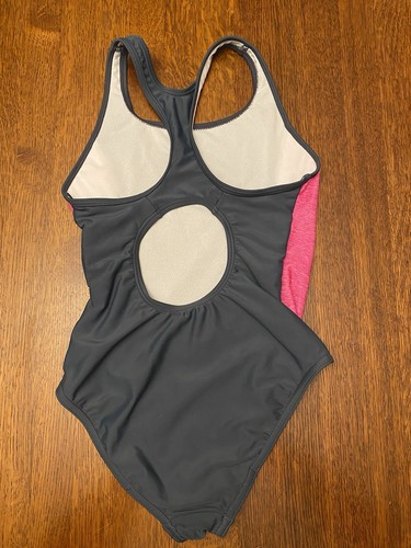 Speedo Girl's Size 10 One Piece Swimsuit Charcoal Pink White Excellent Condition - Picture 6 of 11