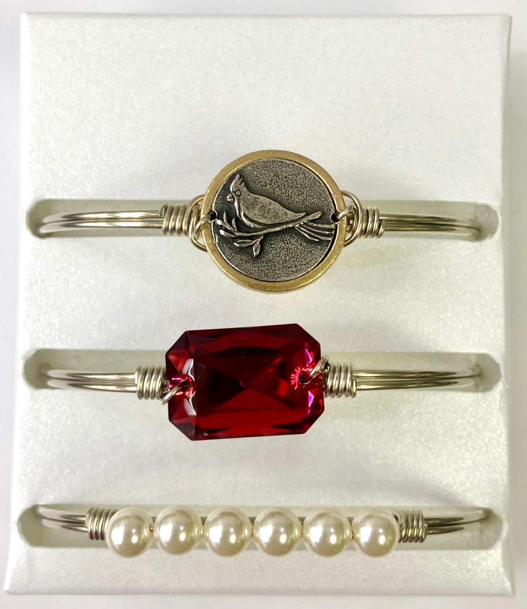 HSN Luca Danni Silvertone Crystal Cardinal piece Stack Bangle